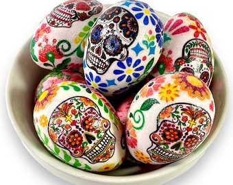 Huevos de Pascua de calavera de azúcar hechos a mano, decoraciones del Día de Muertos