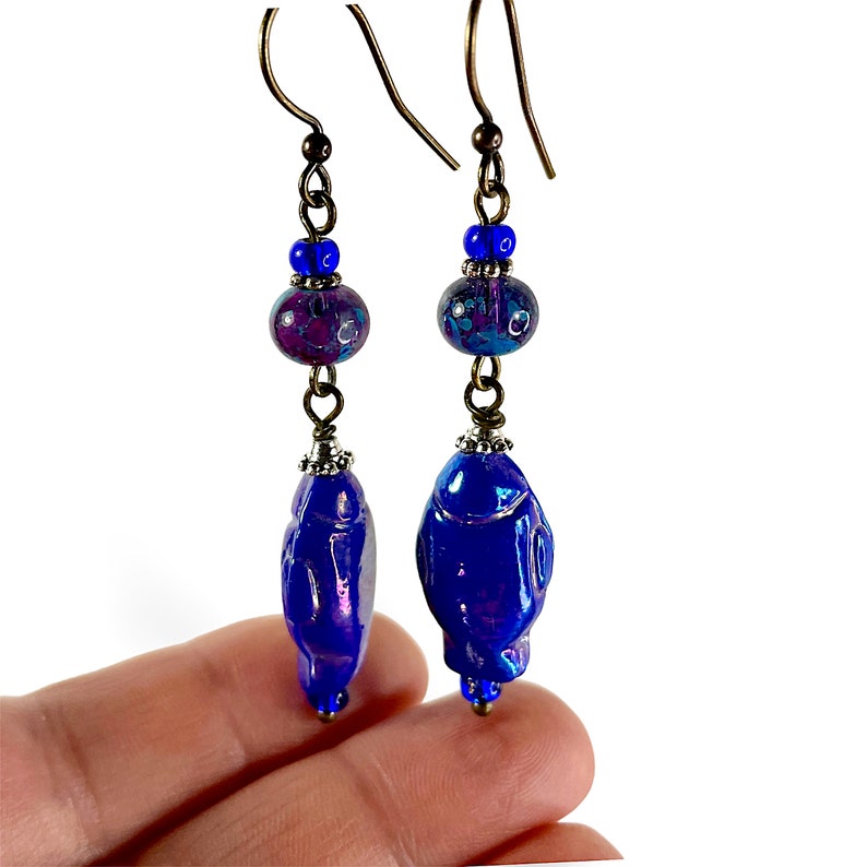 Handmade Blue Dangling Fish Earrings image 6