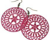 Lightweight Circle Earrings, Rustic Wheel Filigree in Blue, Red Magenta