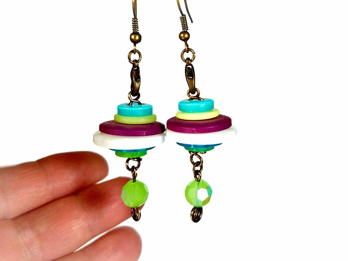 Fun and Funky Earrings Upcycled Earrings Button Earrings Etsy