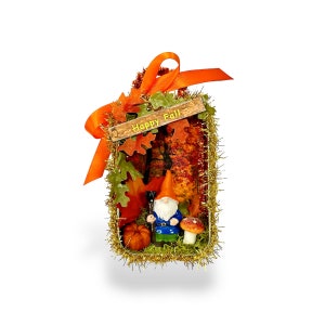 Fall Diorama Gnome Ornaments, Upcycled Tin Shadowbox Autumn Decoration ...