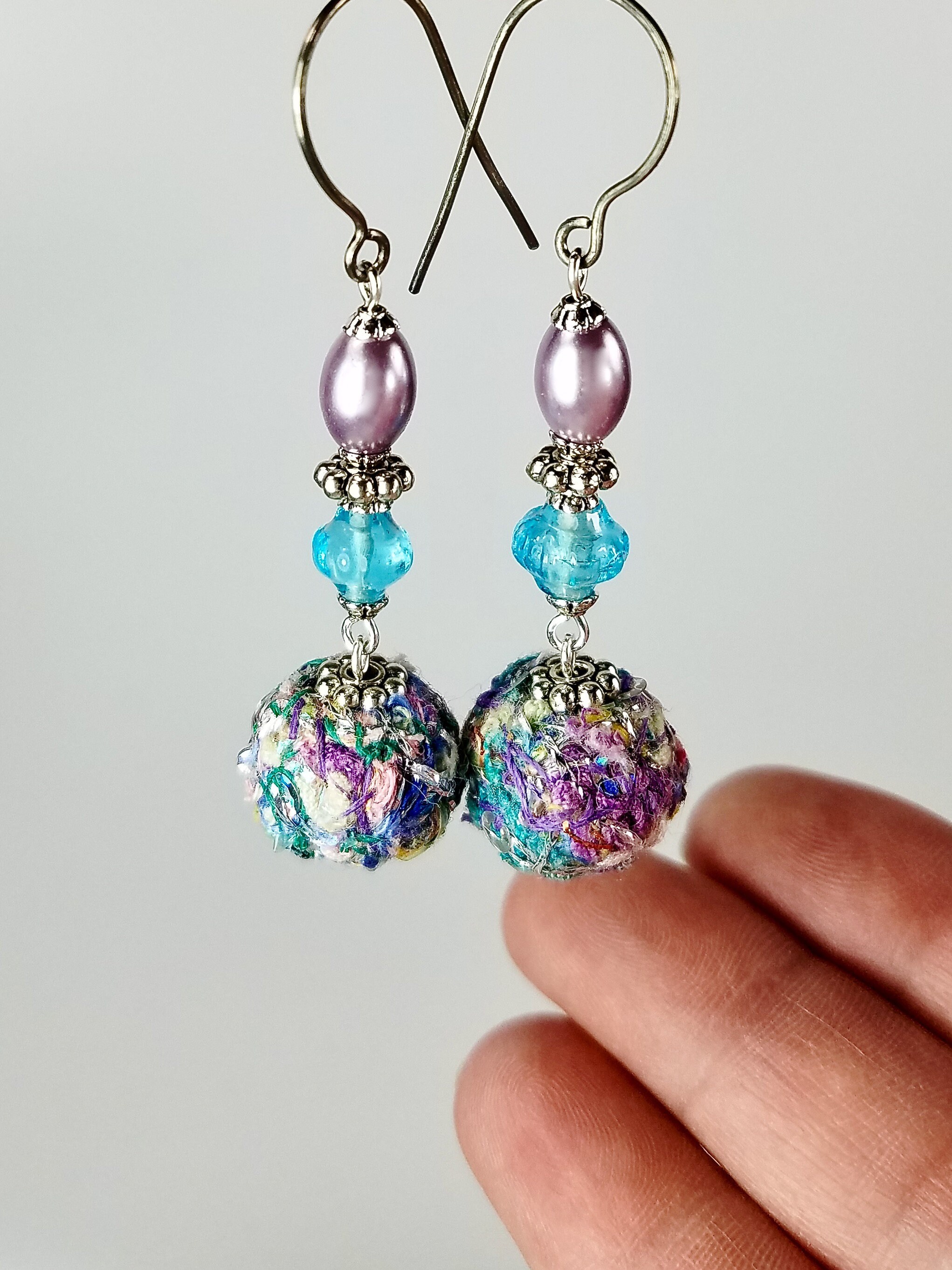 Pastel Bead Dangle Earrings Fiber Art Fabric Jewelry Etsy