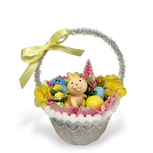 Vintage Inspired Easter Decor, Basket Ornaments with Bunnies in Pastel Colors image 2