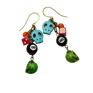 Colorful Sugar Skull Dangle Earrings, Day of The Dead Jewelry image 6