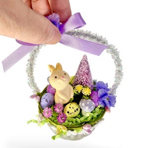 Vintage Inspired Easter Decor, Basket Ornaments with Bunnies in Pastel Colors image 9