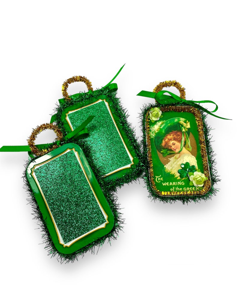 Vintage Style Saint Patricks Day Ornaments, Irish Decorations, Repurposed Tins image 10