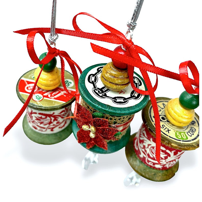 Vintage Wood Spool Ornament Gift Set of 3 Oneofakind Etsy