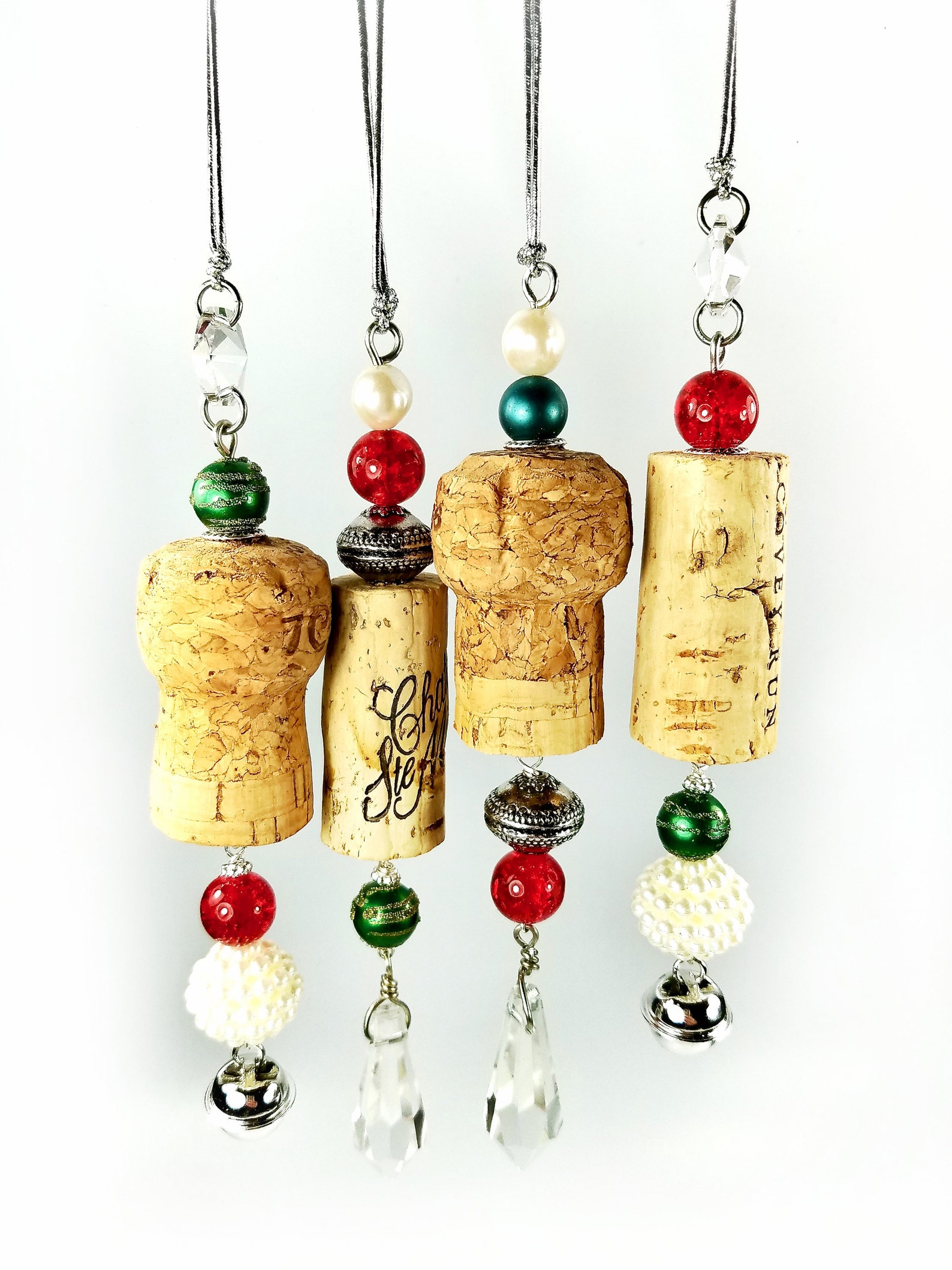 Upcycled Wine Cork Icicle Ornaments Holiday Decor Set of 4 Etsy