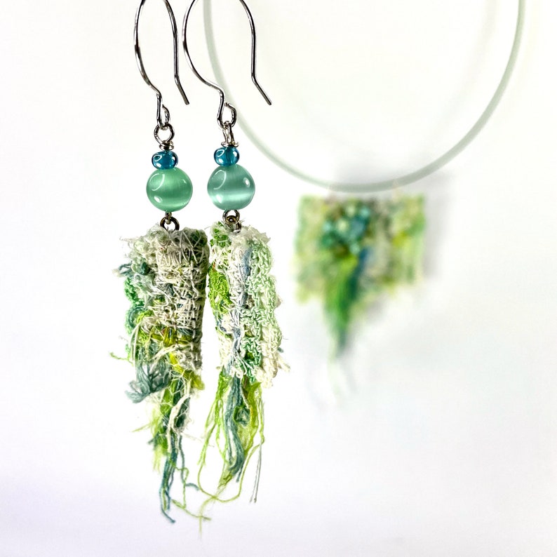 Fabric Scrap Earrings Wearable Fiber Art Jewelry Artsy Gift Etsy