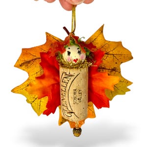 Whimsical Autumn Fairy Ornaments, Fall Wine Cork Decorations, Leaf Fairies