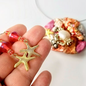 Artisan Ocean Themed Necklace Earring Set, Jewelry Set with Crab, Starfish image 5