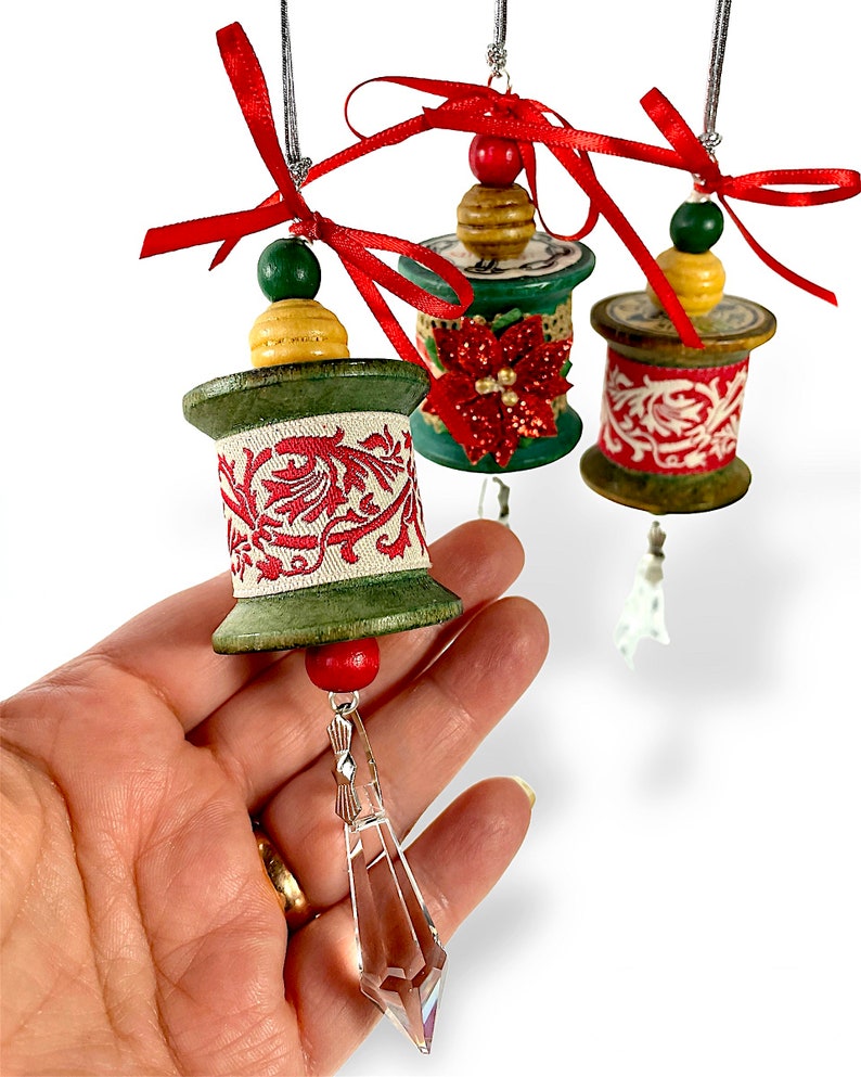 Vintage Wood Spool Ornament Gift Set of 3 Oneofakind Etsy