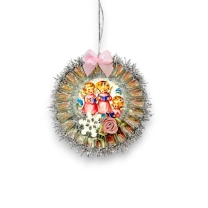 Light Pink Retro Christmas Ornaments, Kitschy Vintage Inspired Holiday Decorations 3 angels