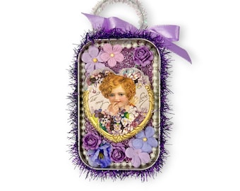 Romantic Lavender Valentine Ornament, Handmade from a Mint Tin!