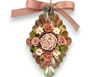 Repurposed Vintage Tart Tin Ornaments, Victorian Floral  Decorations in Pink