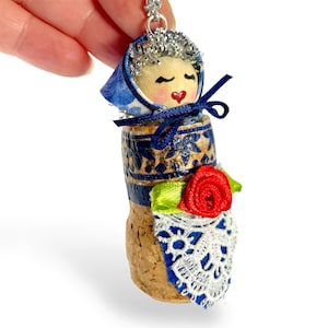 Hanging Russian Doll Ornament, Babushka, Upcycled Wine Cork Christmas Decorations image 7