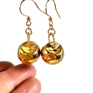 Repurposed Retro Style Vintage Gold Button Earrings, Ball Dangles, Upcycled Jewelry