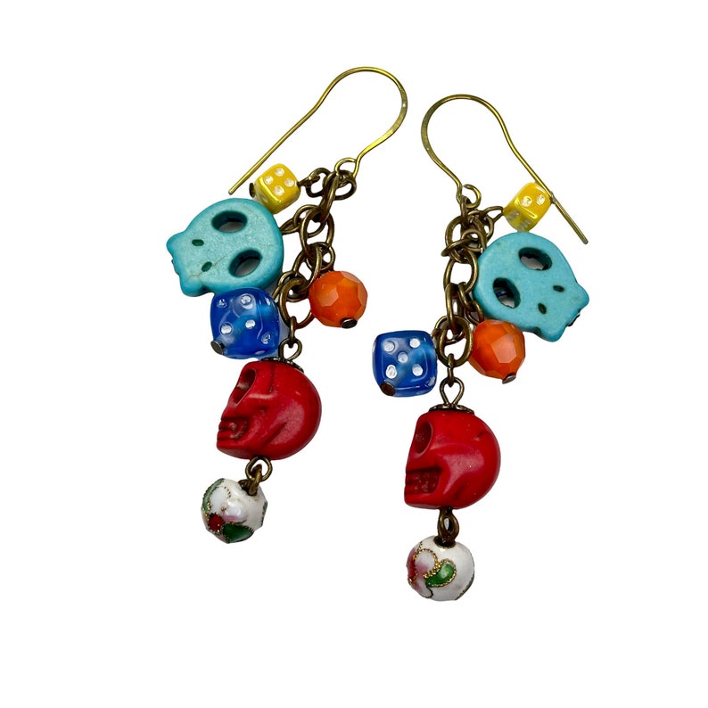 Colorful Sugar Skull Dangle Earrings, Day of The Dead Jewelry image 4