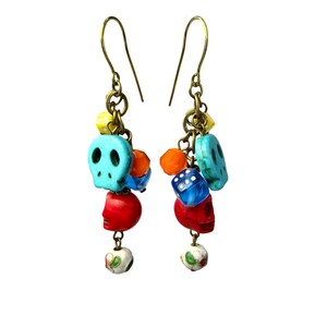 Colorful Sugar Skull Dangle Earrings, Day of The Dead Jewelry image 3