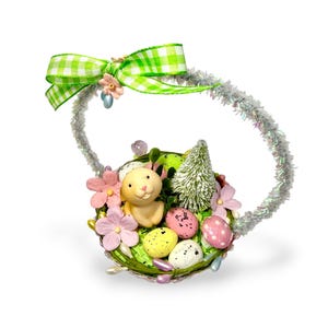 Vintage Inspired Easter Decor, Basket Ornaments with Bunnies in Pastel Colors image 8