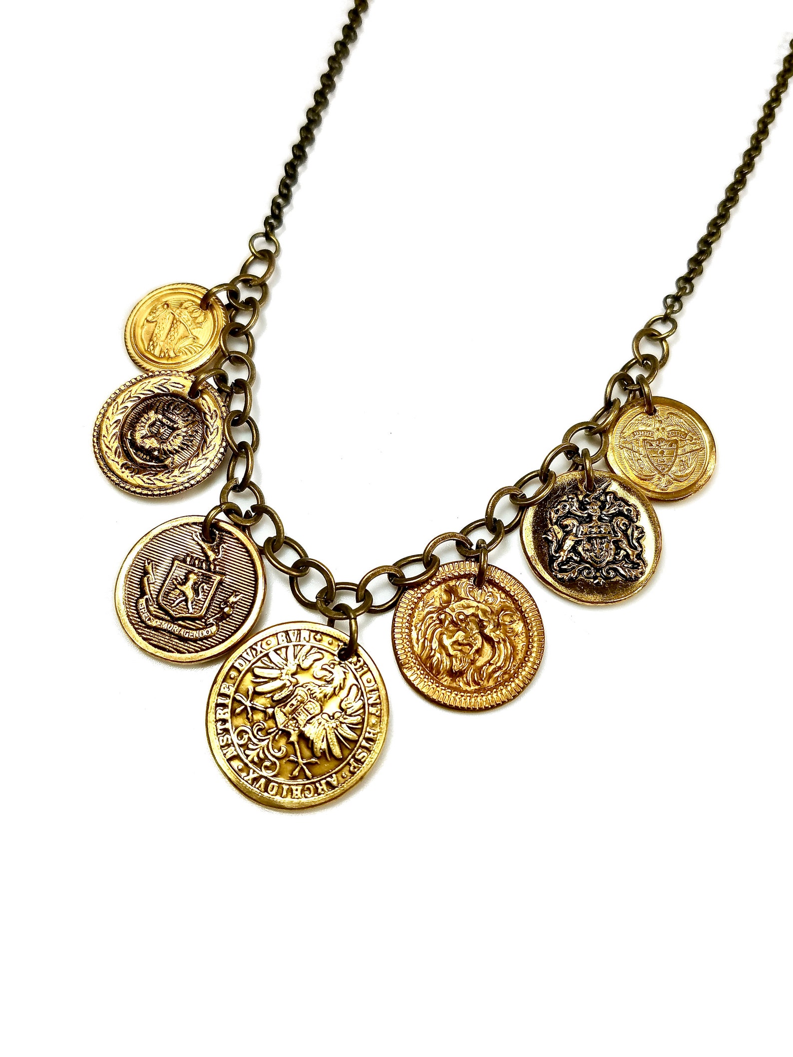 Button Necklace Statement Coin Jewelry Upcycled Etsy