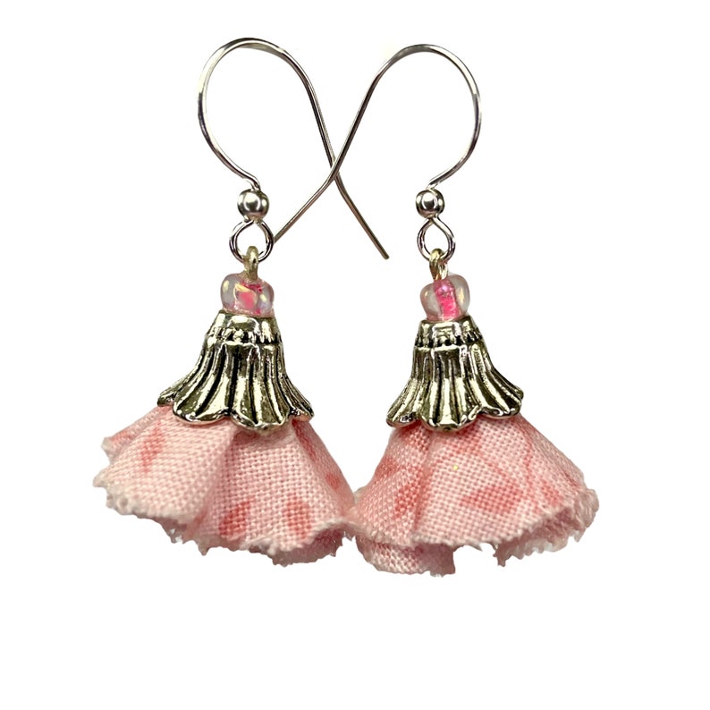 pink  fabric bell flower earrings