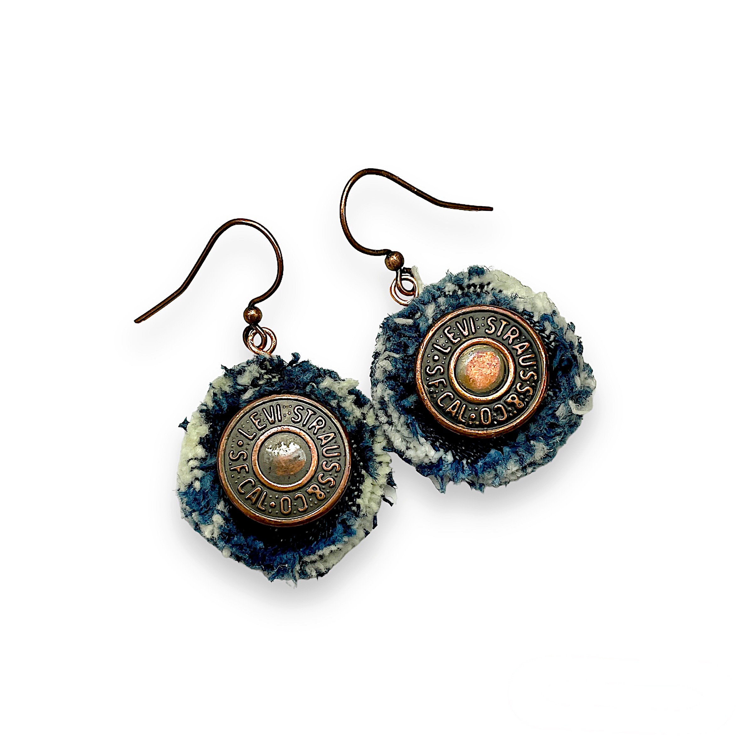 Repurposed Jeans Button Earrings, Denim Lovers Gift, Upcycled