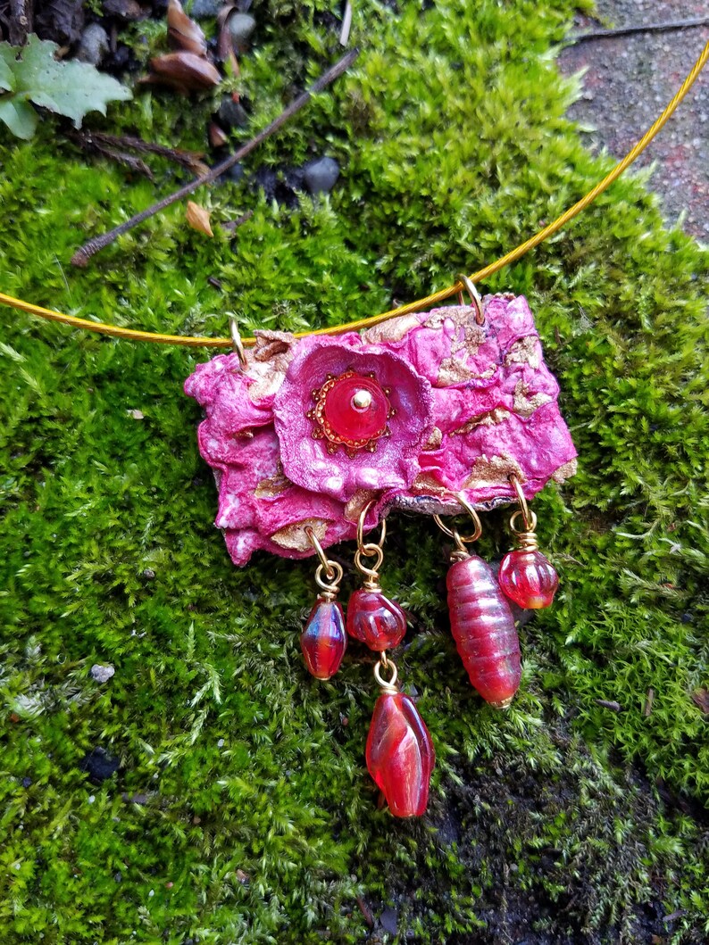 artistic magenta statement necklace