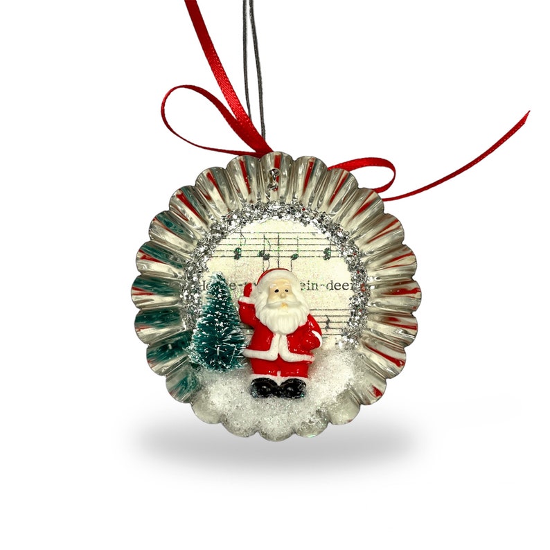 Christmas Diorama Ornaments, Holiday Decor, Hanging Decorations: Santa, Reindeer, Snowman, Mushrooms Santa #3