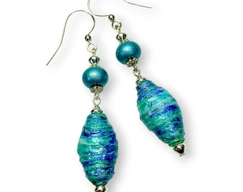Upcycled Bead Dangle Earrings, Colorful, Eco-Friendly, Handmade Jewelry Gifts