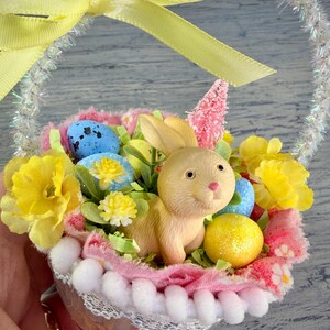 Vintage Inspired Easter Decor, Basket Ornaments with Bunnies in Pastel Colors image 5