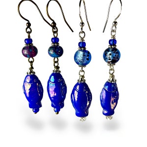 blue fish bead dangle earrings