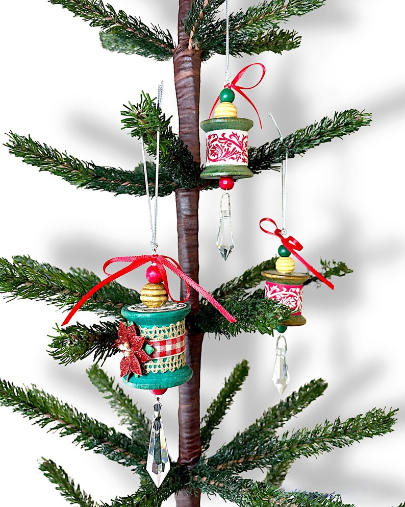 Vintage Wood Spool Ornament Gift Set of 3 Oneofakind Etsy