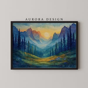 Digital painting - Mountain valley at sunset
