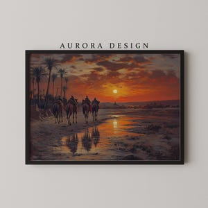 Oriental Mood Poster Sunset Illustration: Digital Desert Caravan Art Print