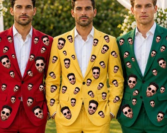 Traje tipo blazer personalizado para hombre - Estampado integral / Blazer personalizado con bolsillos / Chaqueta tipo blazer con foto, logotipo, nombre y texto, ideal para bodas.