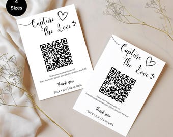 Tarjeta de boda con código QR "Comparte tu amor" / Diseño minimalista moderno / Tarjeta "Captura tu amor" / Tarjeta imprimible editable para compartir fotos de boda