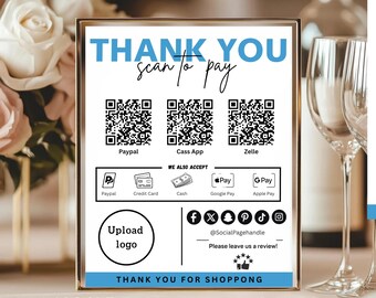 Scan To Pay Template | Editable QR Code Sign for Small Business | Canva Template | Venmo & PayPal Payment Printable Sign
