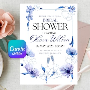 Blue Before I Do Bridal Shower Invitation, Blue Hydrangea Wedding Shower Invite, Editable Template, Instant Download, Digital Download