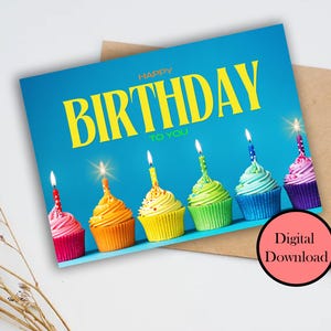 Happy Birthday Flowers, Digital Download, Floral Birthday, Bright Flowers, Printable Card, Sizes (5x7), Birthday Card, Happy Birthday Card