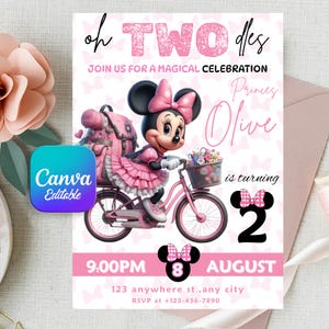 Editable Oh TWOdles Birthday Invitation Digital 2nd Birthday Cute Mouse Second Birthday Invite Oh Twodles Invitation Boho Minnie Invite