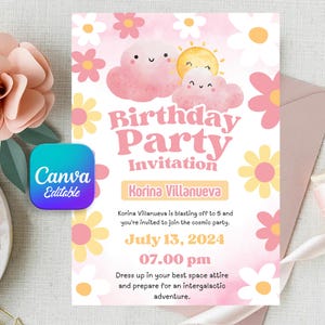 Plantilla de invitación colorida para fiesta de cumpleaños: Invitación electrónica editable en Canva (descarga digital)