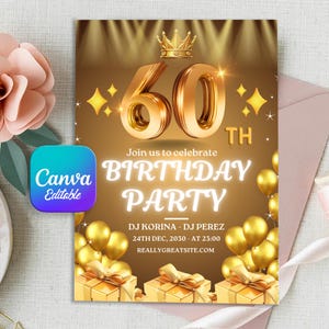 60th Birthday Invitation Look Who’s 60 Editable Digital Template Surprise 60th Birthday Party Evite Modern Gold and Black Invitation