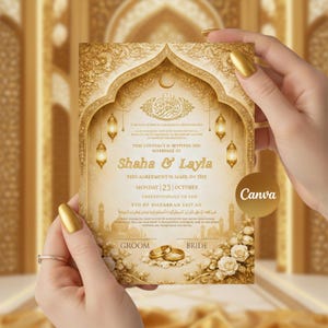 Editable Nikkah Certificate Template, Islamic Marriage Certificate, Muslim Wedding Contract, Printable Nikkah Document, Canva Template