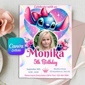 Stitch Editable Birthday Invitation Template, Printable Birthday Party Invitations, Digital Kids Party Invite Digital Card, Kids Invitation