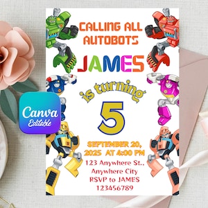 Editable Rescue Bots Transformers Birthday Invitation Template, Printable Rescue Bots Invitation, Digital Autobots Birthday Invite