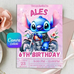 Stitch Editable Birthday Invitation Template, Printable Birthday Party Invitations, Digital Kids Party Invite Digital Card, Kids Invitation