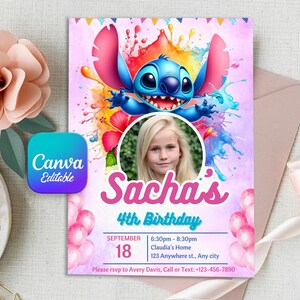 Stitch Geburtstagseinladung Vorlage Editierbar Stitch Geburtstagseinladung Mädchen Geburtstagseinladung Stitch Birthday Paarty Einladung Stitch Invite Canva Vorlage