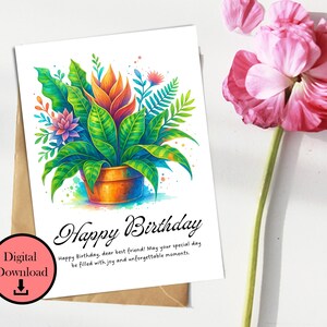 Cartão de aniversário para impressão, download instantâneo, cartão de felicitações de aniversário, cartão de feliz aniversário, download digital de aniversário, cartões de aniversário para amantes de plantas