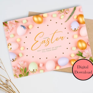 Frohe Ostern druckbare Karte, Sofortiger Download PDF, Ostereier Karte, Bearbeitbare Vorlage, Osterkarten, Ostern, Frohe Ostern, Größe (7,5) Canva